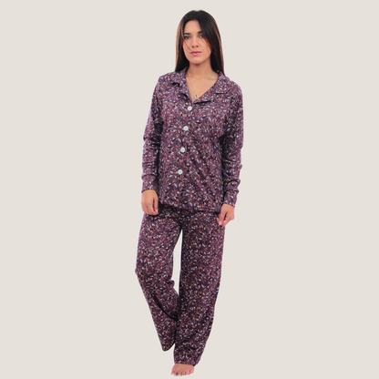 Pijama Set Olivia de Algodón Pima – Pantalón y Manga Larga Estampado