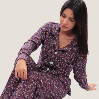 Pijama Set Olivia de Algodón Pima – Pantalón y Manga Larga Estampado