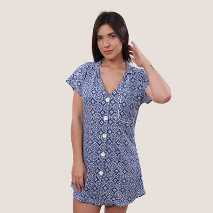 Camisón Isabel Estampado Azul Flores – Ligero, Cómodo y Elegante